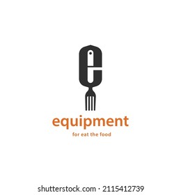 letter E with Fork negative space style vector logo icon sign. Good to use for food cafe restaurant logo design