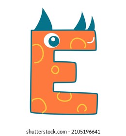 The letter E in the form of a dinosaur. A stylized element for children.