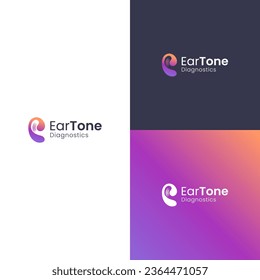 Letter E forms a tool to aid hearing with signals in the middle. Modern and simple, very suitable for use as a hearing therapy logo.