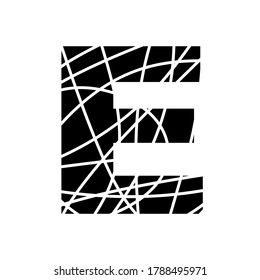 Letter E - fragmented mottled font - isolated, vector illustration