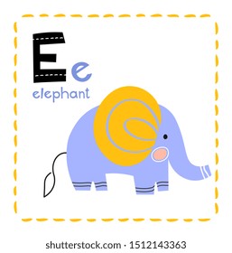 Letter E. Funny Alphabet for young children. Learning English for kids concept with a font. Vector illustration