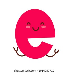 Letter E. Funny character with cute face. Design for kids room, poster, nursery typography.