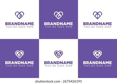 Letra E G H Love Heart Logo Set, que simboliza el amor, el cuidado y la conexión