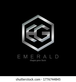 letter e and g of logo design with silver color