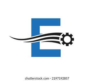 Letter E Gear Cogwheel Logo. Automotive Industrial Icon, Gear Logo, Car Repair Symbol