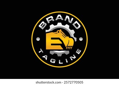 letter E gear excavator logo