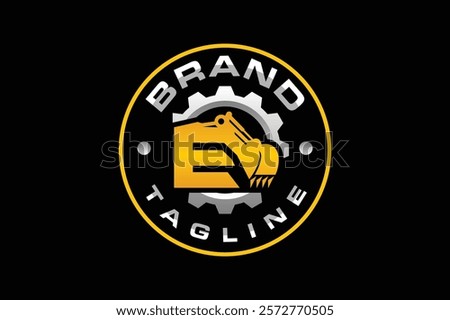 letter E gear excavator logo