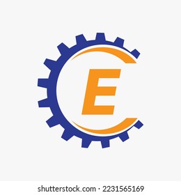 Letter E Gear Logo Design Template. Automotive Gear Logo for Business and Industrial Identity