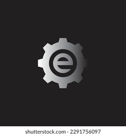 Letter e in gear, tool geometric symbol simple logo vector