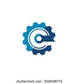 letter E gear vector logo template