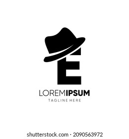 Letter E Gentlemen Hat Logo Design Vector Icon Graphic Emblem Illustration