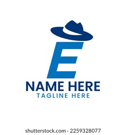 Letter E Gentlemen Hat Logo Design  Concept With Cowboy Hat Icon Template