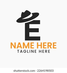 Letter E Gentlemen Hat Logo Design  Concept With Cowboy Hat Icon Template