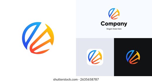 Letter E global circle in negative space logo icon design vector editable, Modern symbol initial alphabet circle with gradient color suitable for financial, technology and brand identity business