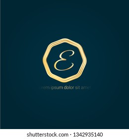 letter E gold logo concept. Designed for your web site design, logo, app, UI.letter E handwritten lettering 