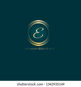 letter E gold logo concept. Designed for your web site design, logo, app, UI.letter E handwritten lettering 