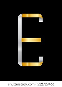 letter E with  gold and silver color  ribbon