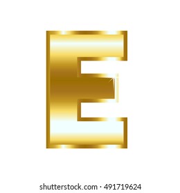 Letter E from gold solid alphabet.