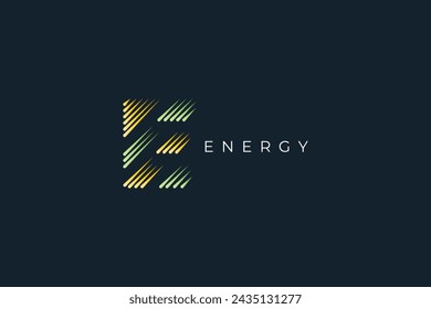 Letter e golden and green colour creative line art electric technological modern business logo