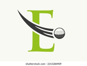 Letter E Golf Logo Design Template. Hockey Sport Academy Sign, Club Symbol