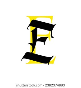Letter E, in the Gothic style. Vector. Alphabet. The symbol is isolated on a white background. Calligraphy and lettering. Medieval Latin letter. Logo for the company. Monogram. Elegant font for tattoo