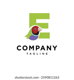 Letter E Gouldian finch Logo Icon Vector