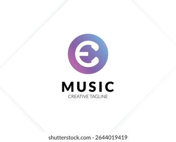 Letter E gradient music logo with headphone for your brand