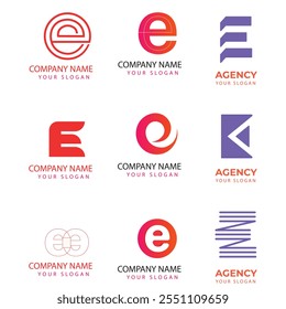Letter E gradient tech logo design template. Abstract global symbol with circle connection logo.
