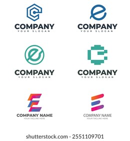 Letter E gradient tech logo design template. Abstract global symbol with circle connection logo.