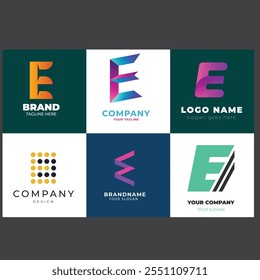 Letter E gradient tech logo design template. Abstract global symbol with circle connection logo.