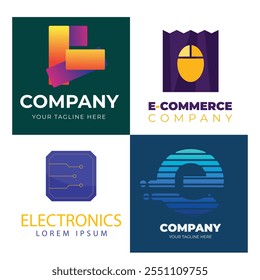 Letter E gradient tech logo design template. Abstract global symbol with circle connection logo.