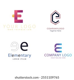 Letter E gradient tech logo design template. Abstract global symbol with circle connection logo.