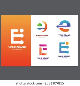 Letter E gradient tech logo design template. Abstract global symbol with circle connection logo.
