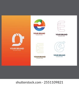 Letter E gradient tech logo design template. Abstract global symbol with circle connection logo.