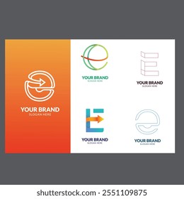 Letter E gradient tech logo design template. Abstract global symbol with circle connection logo.