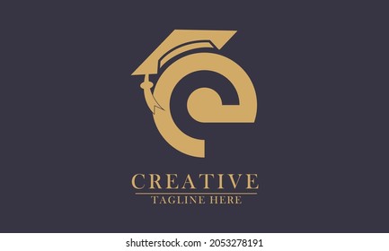letter e with graduation cap, great for educational icon and logo. vector concept flat abstract design.