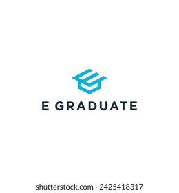 Letter E Graduation Hat Education Logo Design Vector Illustration