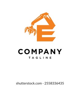 Letter E Grapple Excavator Logo Icon Vector