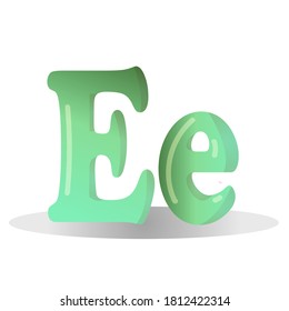 Letter E green color drawn in cartoon style. Children's English alphabet. Vector illustration isolated on white background