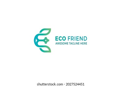 Letter E green color simple line art creative modern logo