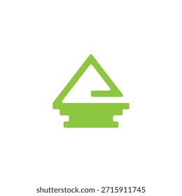 Letra E Verde Eco Mountain Lake Vector con logo 