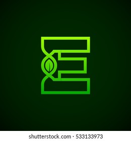 Letter E Green leaf with abstract biotechnology logotype. Medicine, science, laboratory,DNA vector concept