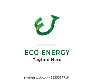 letter e with green leaf concept logo design icon symbol