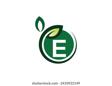 Letter E Green leaf logo design vector template. Letter E Nature Growth Leaf vector logo