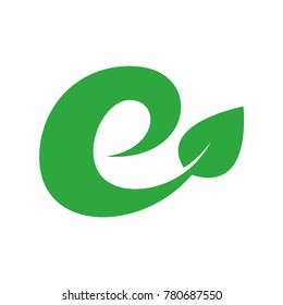 Letter E  Green Leaves Eco Logo icon in flat style on white background vector illustration