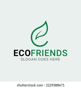 letter E, green logo, leaf plus E logo, letter mark - monogram - eco friends