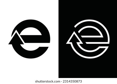 Letra e con flechas de crecimiento concepto blanco y negro. Muy adecuado para el símbolo, logotipo, nombre de la empresa, nombre de marca, nombre personal, icono y muchos más.