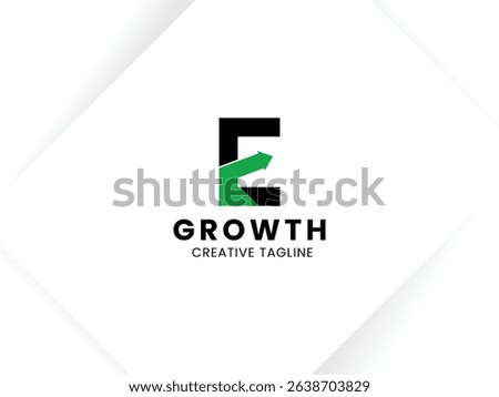 Letter E growth logo design with arrow up symbol and icon. Invest and financial logo