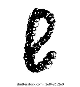 The letter E. Grunge ink alphabet, isolated on white background. Hand drawn with ink. Vector illustration.
