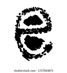 The letter E. Grunge ink alphabet, isolated on white background.  Vector illustration
